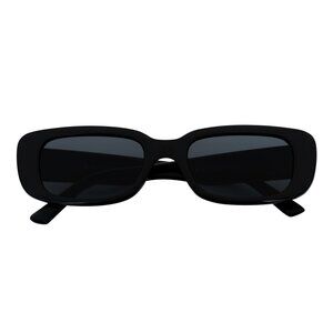 Retro 90s Slim Small Rectangle Sunglasses Gloss Black Smoke Tint